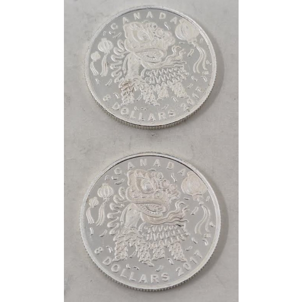 2 x 1/4 Oz .9999 Silver 2017 Lion Dance Coins