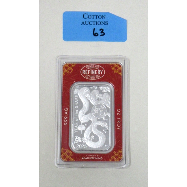 1 Oz .999 Silver 2025 Year of the Snake Bar 