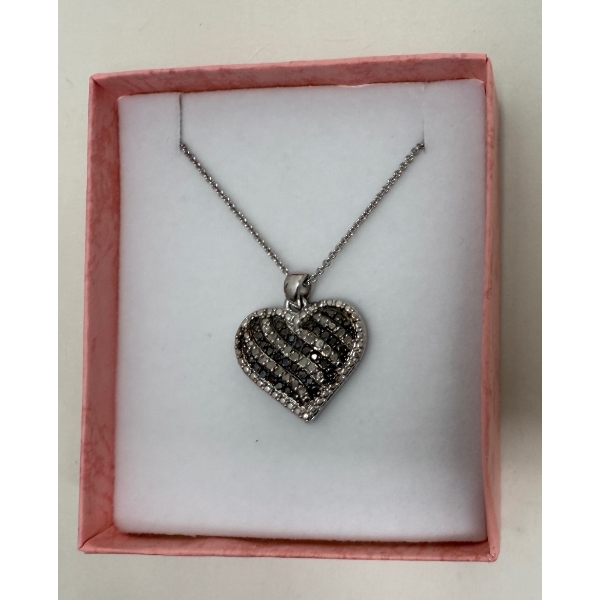 Brand New Black and White Diamond Heart Necklace  