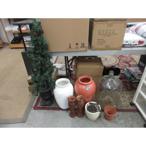 8 Pc. Lot of Tree, Demijohn, Oversize Vases & More