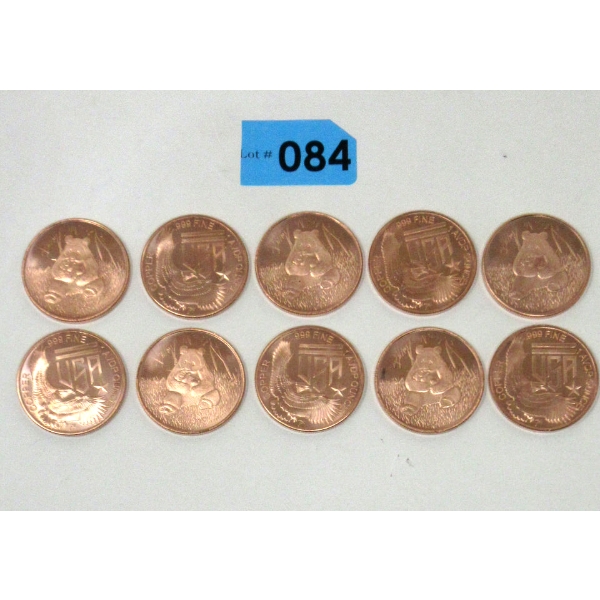 10 x 1 Oz .999 Fine Copper Rounds 