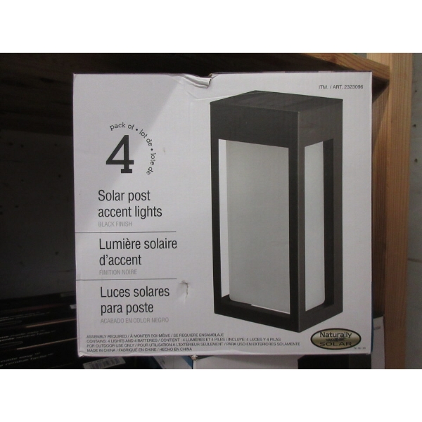 Pack of 4 Solar Post Accent Lights - Black Finish