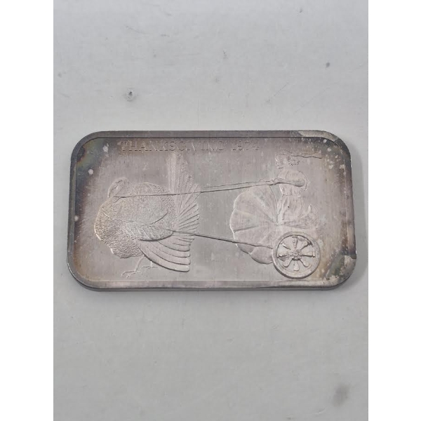 Vintage 1 Oz .999 Silver 1974 Thanksgiving Bar 
