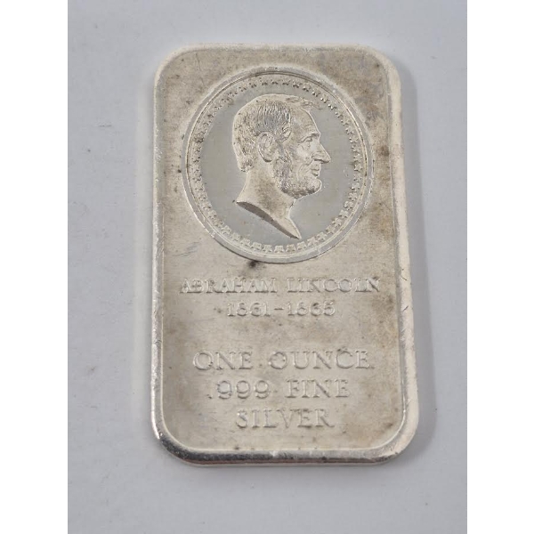 1 Oz .999 Silver Abraham Lincoln 1976 Bar