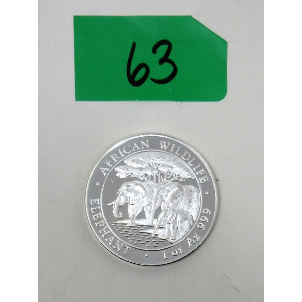 1 Oz .999 Silver 2013 African Wildlife Elephant Coin 