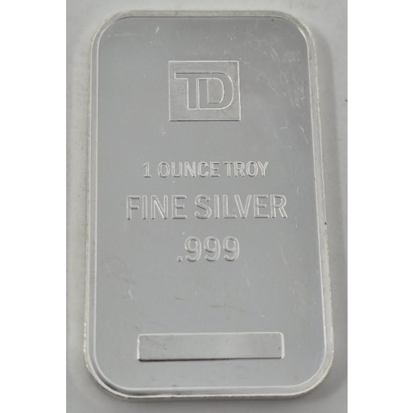 1 Oz .999 Silver TD Bank Investor Bar 
