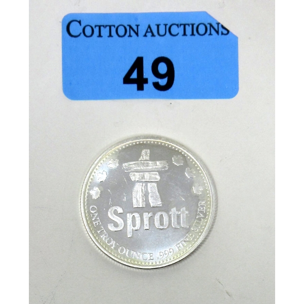 1 Oz .999 Silver SPROTT Round 