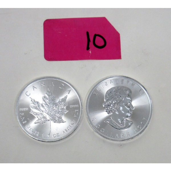 2 x 1 Oz .9999 Silver 2017 Maple Leaf Coins   
