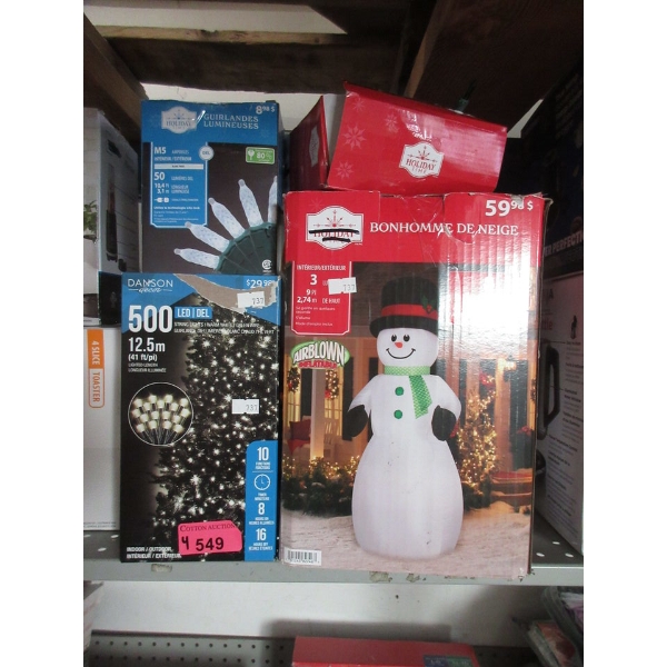 9' Inflatable Illuminated Snowman & 3 Light Strings 