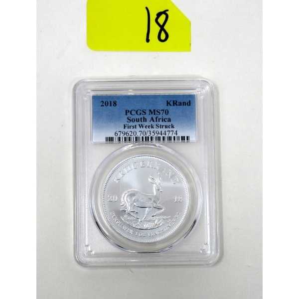 Certified 1 Oz .999 Silver 2018 First Week Struck Krugerrand Coin 