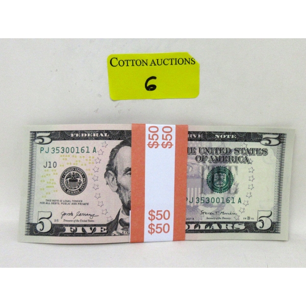 10 x $5 USD Uncirculated Sequentially Numbered Bundle