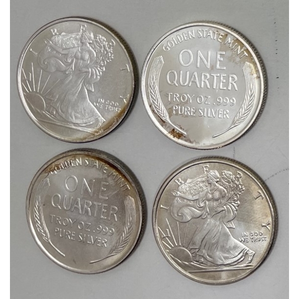4 x 1/4 Oz .999 Silver Walking Liberty Rounds 