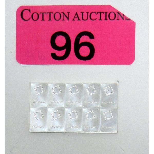 Uncut 10 x 1 Gram .999 Silver Valcambi Suisse Bar 