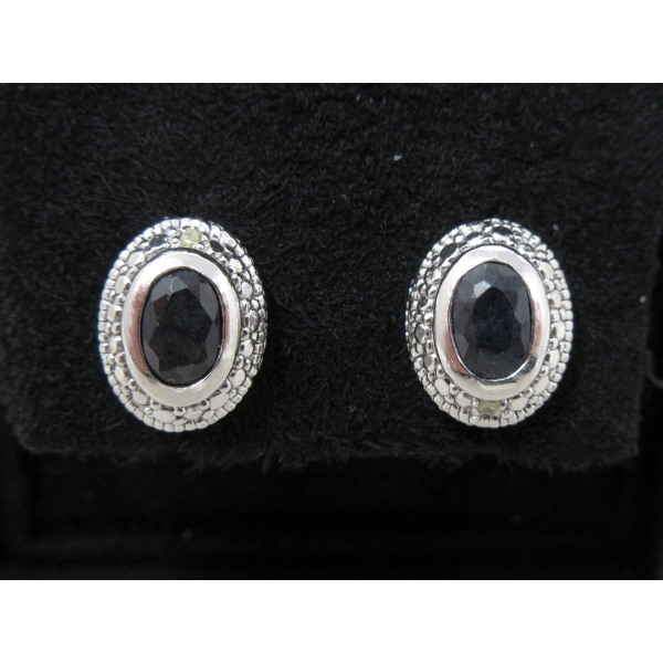 New 1.2 CT Sapphire & Diamond Sterling Silver Earrings 