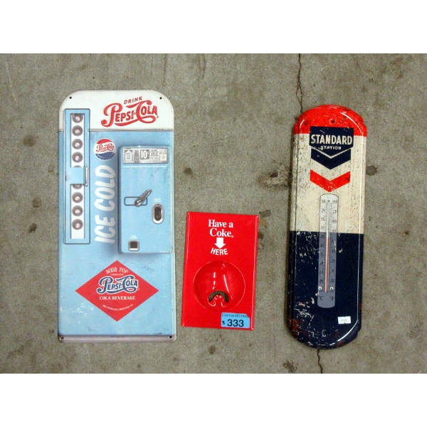 Coca-Cola Bottle Opener, Pepsi Wall Sign & Thermometer 