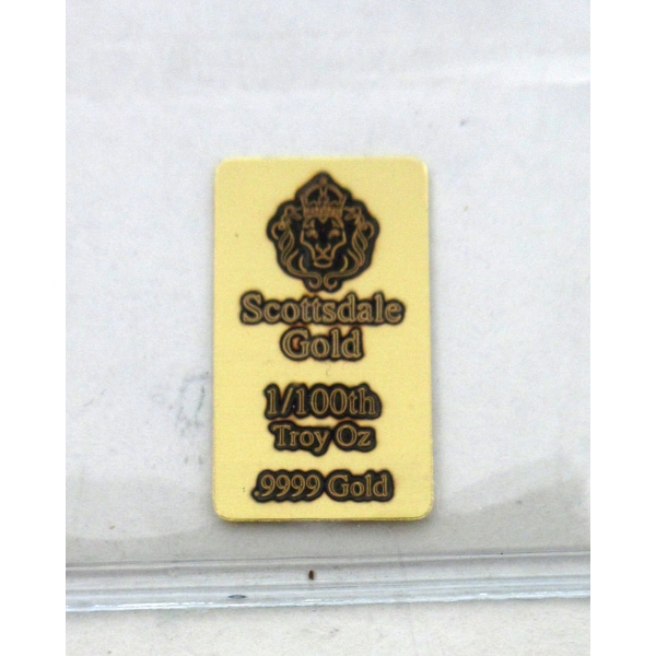 1/100 Oz .9999 Fine Gold Scottsdale Lion Bar 