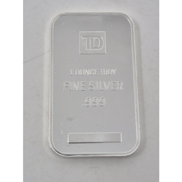 1 Oz .999 Silver TD Bank Investor Bar 