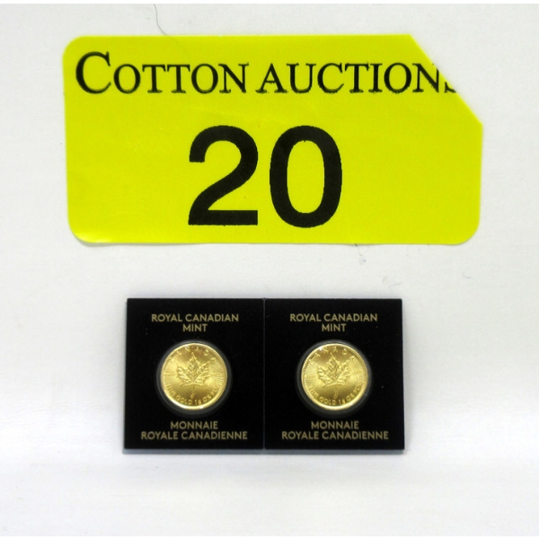 2 x 1 Gram .9999 Fine Gold 2023 Maple Leaf Coins 