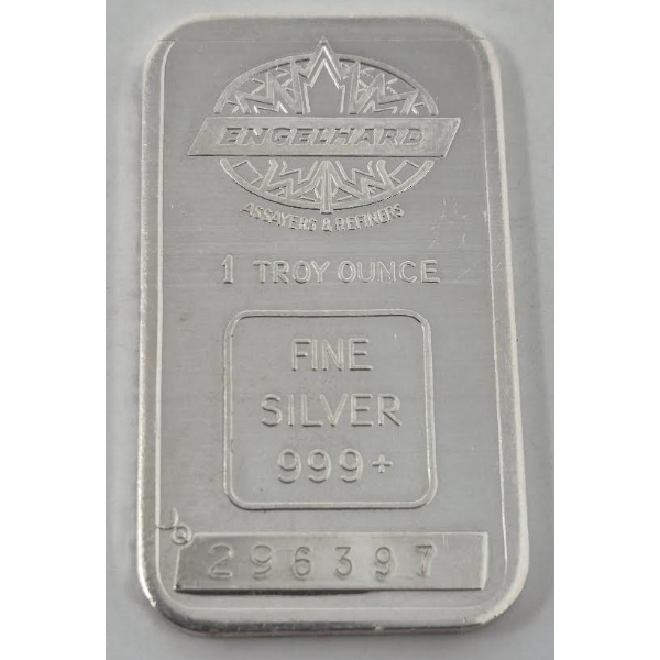 1 Oz .999+ Silver Engelhard Bar 