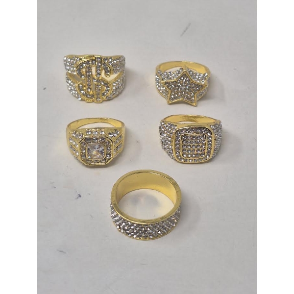 5 x Men's Crystal Studded Metal Dress Rings