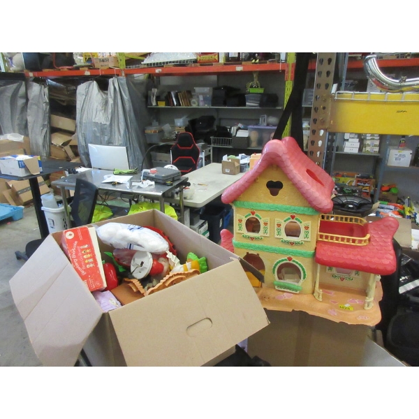 Doll House and Box of Toys - Preowned - As Is