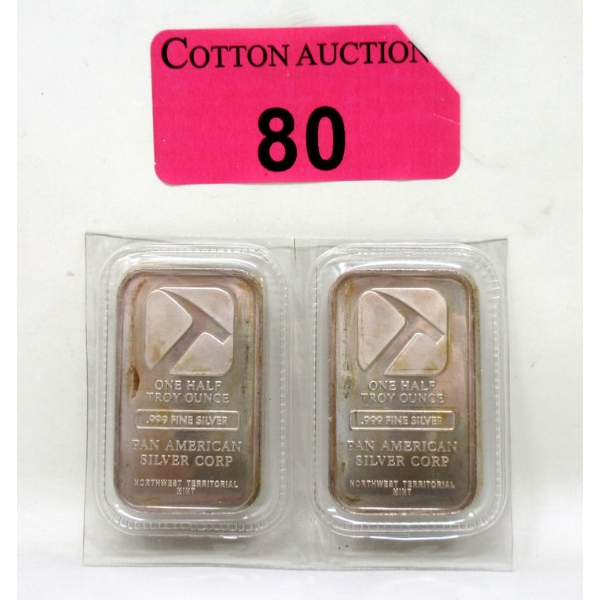 2 x 1/2 Oz .999 Silver Pan American Bars 