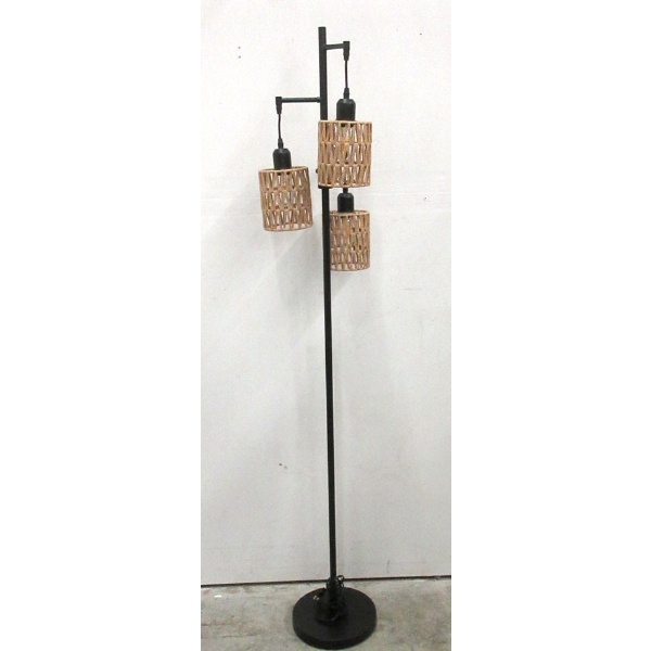 Black LED Floor Lamp with 3 Rope Shades