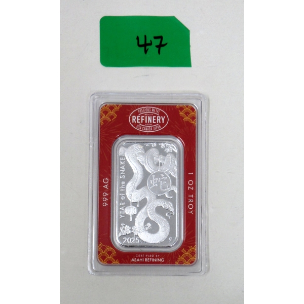 1 Oz .999 Silver 2025 Year of the Snake Bar 
