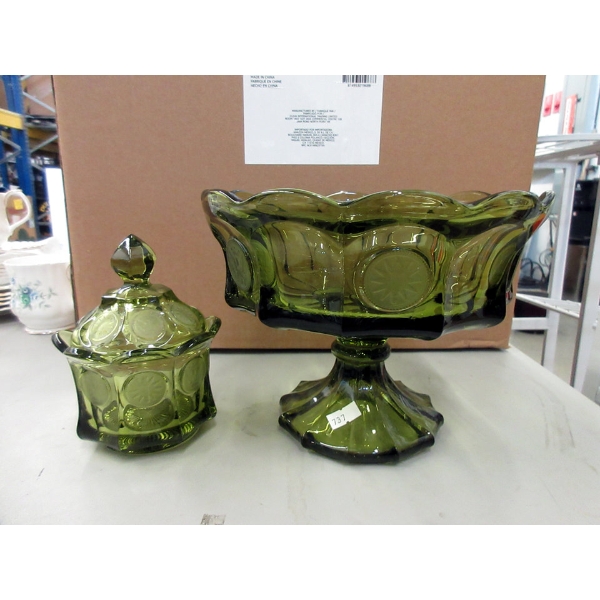 Vintage USA Fostoria Glass Coin Compote & Candy Jar