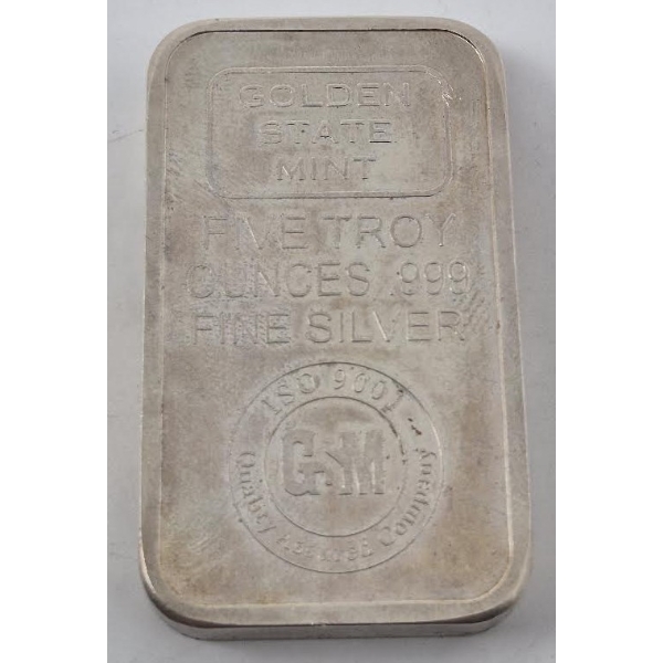 5 Oz .999 Silver Golden State Mint Bar