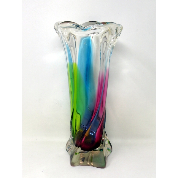 Mid-Century Multicolour to Clear Art Glass Vase