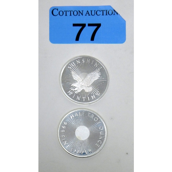 2 x 1/2 Oz .999 Silver Sunshine Minting Rounds 