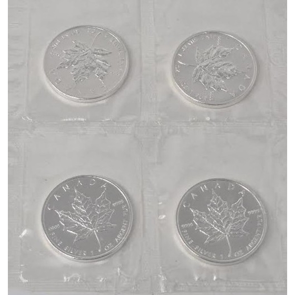 4 x 1 Oz .9999 Silver 2007 Canada Maple Leaf Coins