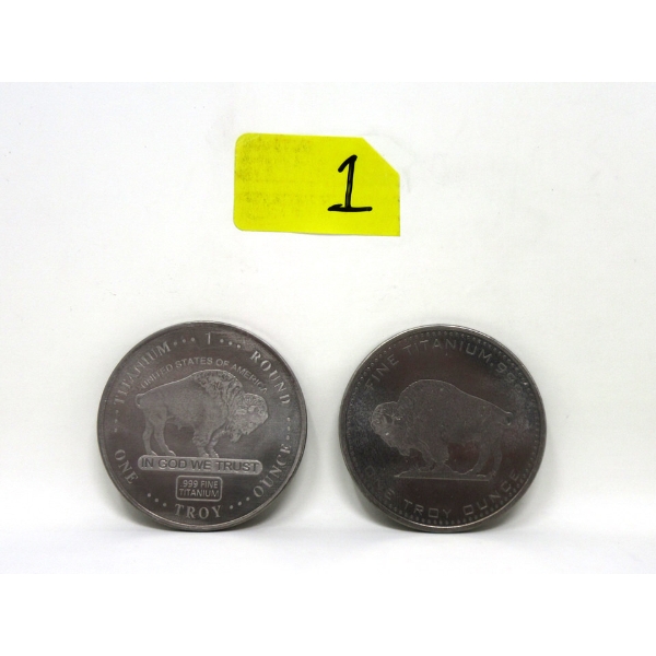 2 x 1 Oz .999 Fine Titanium Buffalo Rounds