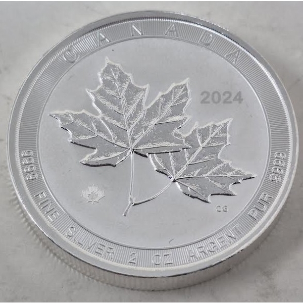2 Oz .9999 Silver 2024 Canada Twin Maples Coin 