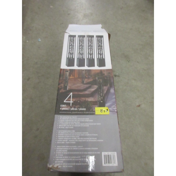 Set of 4 Solar Bollard Pathway Lights - Black Finish
