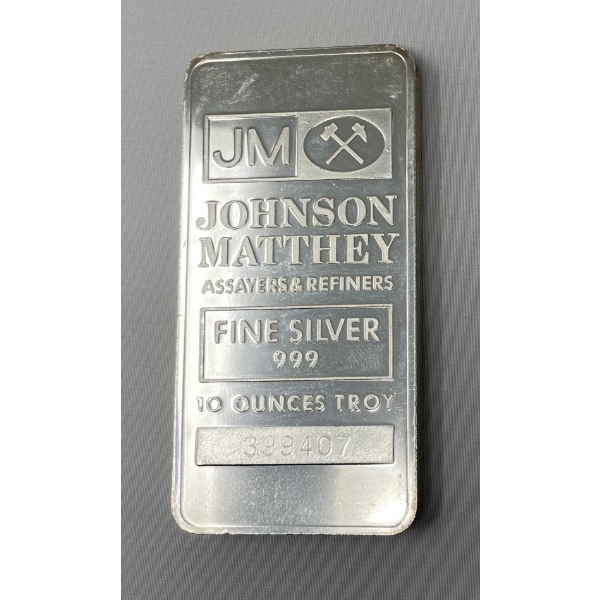 10 Oz .999 Silver Johnson Matthey Bar 