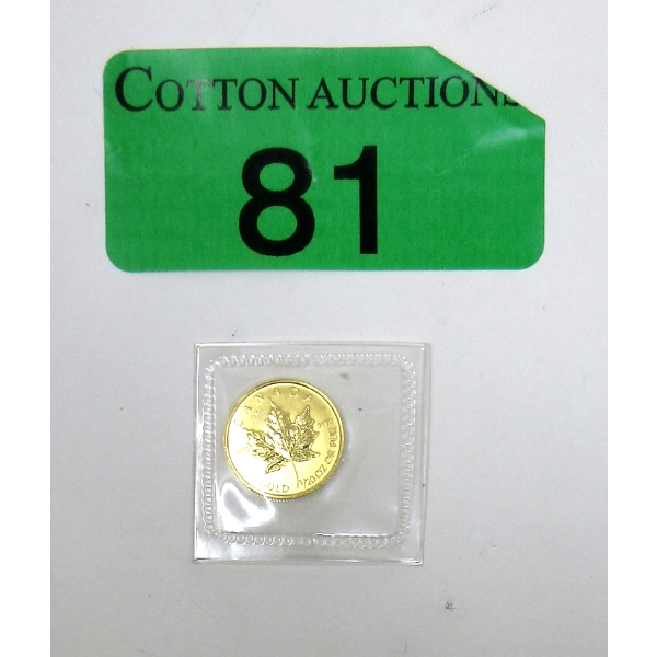 1/20 Oz/ 1.55 Grams .9999 Fine Gold 1993 Maple Leaf Coin 
