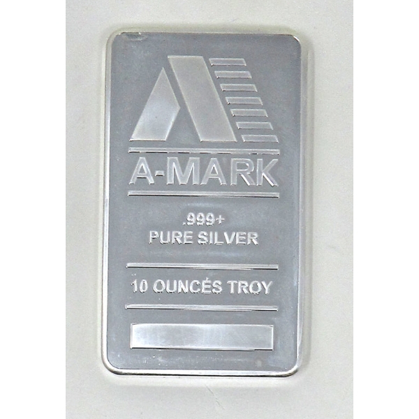 10 Oz .999+ Silver A-Mark Bar 