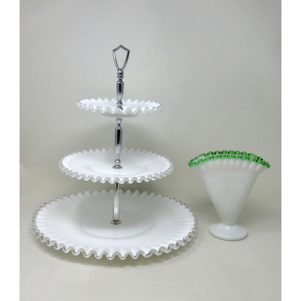 Vintage Milk Glass Desert Stand & Vase