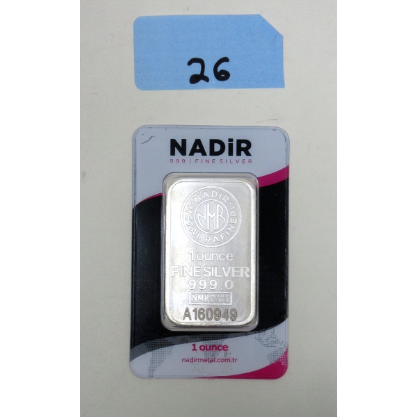 1 Oz .999 Silver Nadir Turkish Mint Bar 