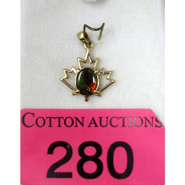 14 KT Gold Maple Leaf Ammolite Pendant
