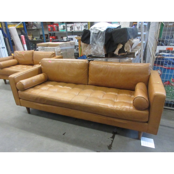 88  Caramel Leather Sofa - Customer Return - As Is