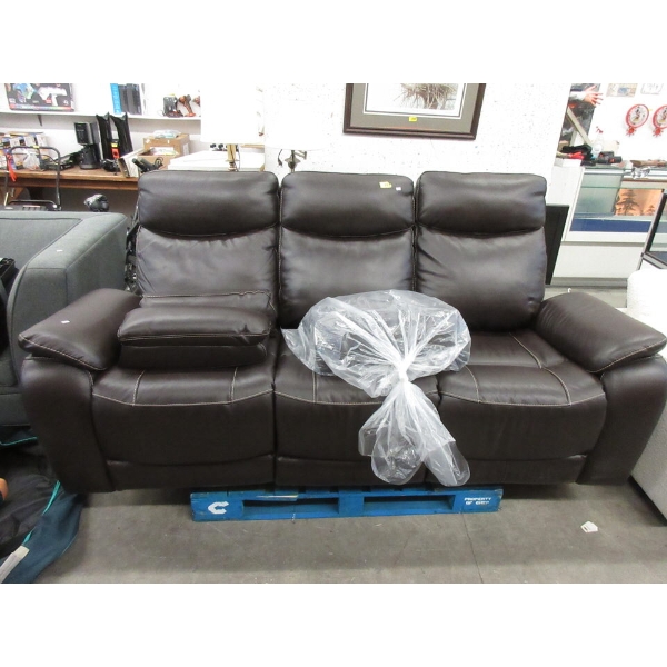 Brown Bonded Leather Power Reclining Sofa