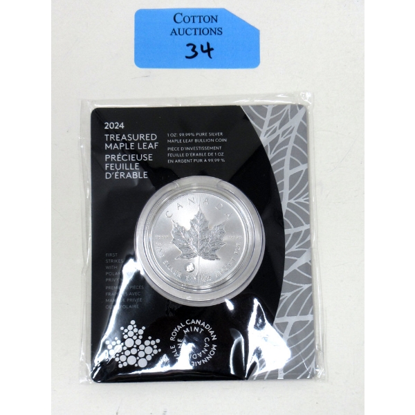 1 Oz .9999 Silver 2024 Treasured Maple Leaf Coin 