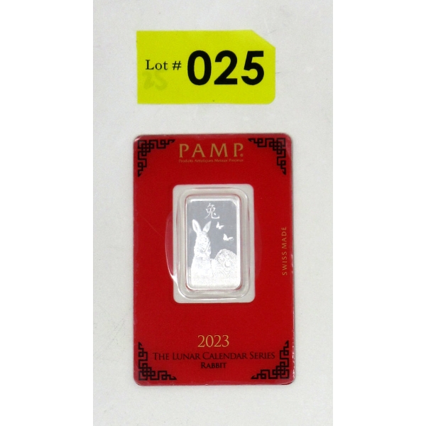 10 Gram .999 Silver 2023 PAMP Lunar Series Rabbit Bar 