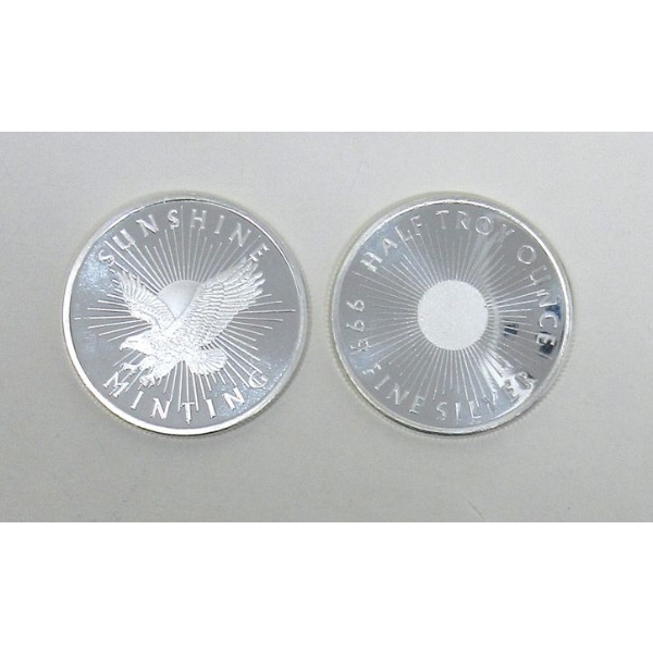 2 x 1/2 Oz .999 Silver Sunshine Minting Rounds 