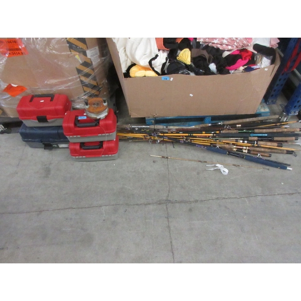 4 Tackle Boxes, Deep Sea Reel & Bundle of Poles