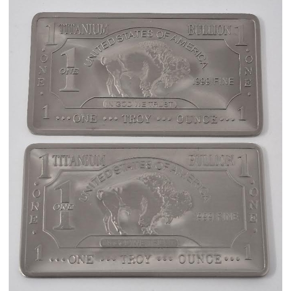 2 x 1 Oz .999 Fine Titanium Buffalo Bars 