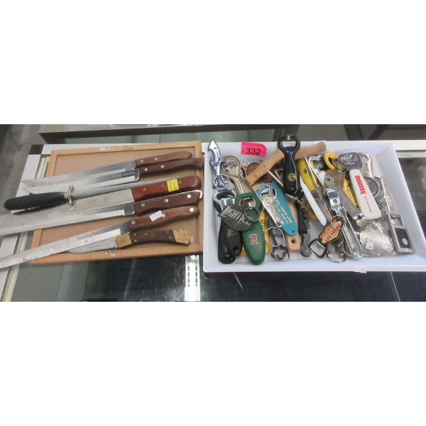 2 Trays of Bottle Openers and Kitchen Knives
